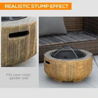 Outsunny Outdoor Fire Pit, 61.5 cm Metal Wood Burning Fireplace with Spark Cover, Poker, Woodgrain Design(m-4)