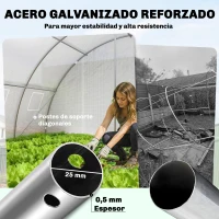 Outsunny Invernadero de Túnel con 2 Varillas de Soporte 2 Puertas Enrollables y Ventanas de Malla Cubierta de PE Anti-UV Blanco(m-4)