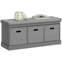 HOMCOM Three-Drawer Shoe Storage Bench, with Padded Top Seat - Grey(m-10)