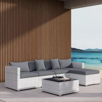 Outsunny 6 Pieces Rattan Corner Sofa Set - Mixed Grey(m-9)
