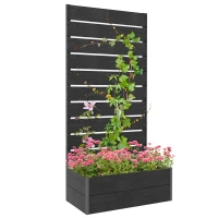 Outsunny 34 x 69.5cm Garden Planter Box, with Back Trellis, Black(m-10)