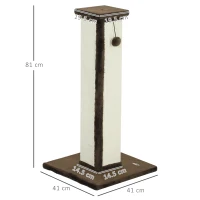 PawHut 81cm Cat Scratcher, Vertical Full Scratcher w/ Natural Sisal Rope, Hanging Ball, Soft Plush - Brown(m-3)