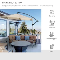 Outsunny 2.7m Cantilever Parasol Banana Sun Umbrella with Crank Handle and Cross Base for Outdoor Hanging Sun Shade Light Brown(m-7)