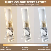 HOMCOM Standing Dressing Mirror with LED Lights, Wall Dressing Mirror for Bedroom with Dimmable and 3 Colour Lighting, White(m-6)
