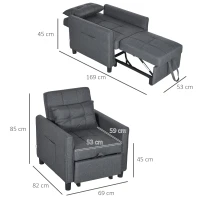HOMCOM Linen-Look Single Chair Bed - Grey(m-3)