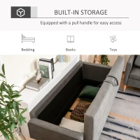 HOMCOM 3 Seater Storage Sofa, Fabric Couch with Hidden Under Seat Storage, Thick Cushions, Compact Space Saving Settee with Rubberwood Legs for Living Room, Apartment, Grey(m-4)
