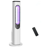 HOMCOM Bladeless Tower Fan for Bedroom, 35dB Standing Cooling Fan with Oscillating, LED Lights, 3 Speeds, 15H Timer, White(m-10)