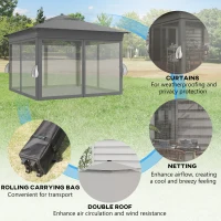 Outsunny 3.36 x 3.36m Pop Up Gazebo Party Tent with Solar-Powered LED Lights, Adjustable Event Shelter with Netting, Grey(m-5)