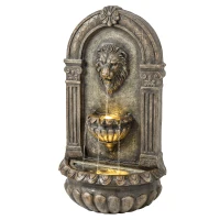 Outsunny Wall-Mounted Water Fountain, 3-Tier Cascading Waterfall with LED Lights and Adjustable Flow for Patio, Rustic Brown(m-11)