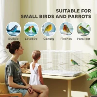 PawHut Bird Cage with Divider, 4 Wooden Perches, Slide Out Tray, 4 Feeders, for Budgie, Lovebird, Canary, 76 x 46 x 46cm, White(m-8)