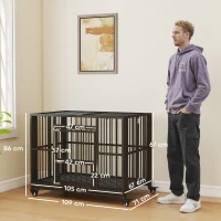PawHut 43" Heavy Duty Dog Crate, Foldable Dog Cage, with Openable Top, Locks, Removable Tray, Wheels - Black(m-3)
