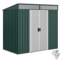Outsunny 6.5 x 4FT Galvanised Metal Shed with Foundation Kit, Lockable Tool Garden Shed with Double Sliding Doors, Vents, Green(m-10)