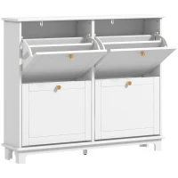 HOMCOM Narrow Shoe Storage Cabinet, Slim Shoe Cabinet with 4 Flip Drawers, Adjustable Shelves for 16 Pairs of Shoes, White(m-1)