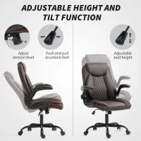 HOMCOM Faux Leather Office Chair. with Flip-Up Armrests - Brown(m-6)