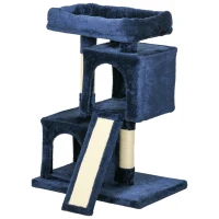 PawHut Sisal Cat Rest & Play Activity Tree w/ 2 House Navy Blue(m-11)