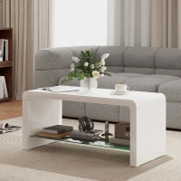 HOMCOM Curved Two-Tier Coffee Table - High Gloss White(m-2)