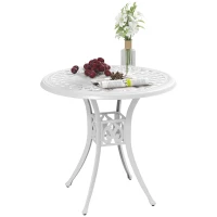 Outsunny 78 cm Round Garden Dining Table with Parasol Hole Antique Cast Aluminium Outdoor Table Only, White(m-10)