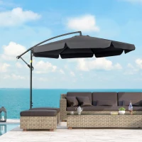 Outsunny 2.7m Garden Banana Parasol Cantilever Umbrella with Crank Handle and Cross Base for Outdoor, Hanging Sun Shade, Black(m-2)