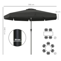 Outsunny 2.7m Patio Parasol Garden Umbrellas with Aluminium Pole, UPF 50+ Outdoor Sun Shade Table Umbrella with Tilt, Crank, 8 Ribs, Ruffles,, Black(m-3)
