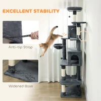 PawHut 202cm Cat Tree with 6 Scratching Posts, 2 Hammocks, 2 Condos, 2 Perches, Pompoms, for Indoor Cats to Rest and Play(m-7)