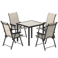 Outsunny 5 Pieces Outdoor Dining Set, Garden Dining Set for 4 with Square Table and Folding Chairs, Brown(m-11)