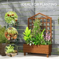 Outsunny Garden Planters with Trellis for Vine Climbing, Distressed Wooden Raised Beds, 90x43x150cm, Brown(m-7)