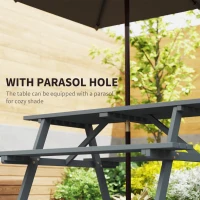 Outsunny 6 Seater Wooden Picnic Table Bench for Outdoor Garden or Patio with Parasol Cutout 150 cm Grey(m-4)