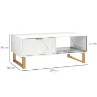 HOMCOM Elegant Marble Effect Storage Coffee Table - White(m-3)