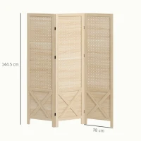HOMCOM Paravan interior din lemn 3 panouri separator de cameră pliabil panou perforat 114 x 1,7 x 144,5 cm lemn natural(m-3)