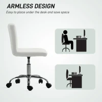 HOMCOM PU Leather Armless Office Chair, Modern Vanity Computer Swivel Chair with Rolling Wheels and Adjustable Height for Home Study, Bedroom, White(m-5)