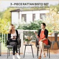 Outsunny 3-Piece Rattan Bistro Set, Garden Table and Chairs with 4 Cushions, Patio Rattan Conversation Furniture Set for Balcony, Porch, Terrace, Grey(m-4)