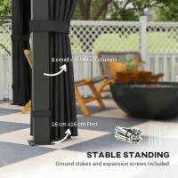 Outsunny 2.5 x 2.5 m Hardtop Gazebo Canopy with 7mm PC Roof, Garden Gazebo Permanent Pavilion with Netting, Curtains, Dark Grey(m-6)