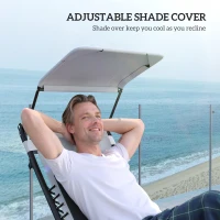 Outsunny Zero Gravity Lounger Chair Set of 2, Folding Reclining Patio Chair with Shade Cover, Padded Seat, Cup Holder, Soft Cushion and Headrest for Poolside, Camping, Light Grey(m-6)