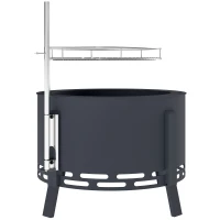 Outsunny Portable Fire Pit, 58 cm Round Firepit with Grill Grate, Fire Bowl with Ash Catcher and Poker, Fire Pit BBQ for Garden Camping Bonfire Picnic, Black(m-1)