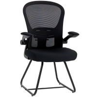HOMCOM Reception Chair, Conference Meeting Office Chair with Flip-up Armrest, Mesh Backrest, Lumbar Support and Metal Base