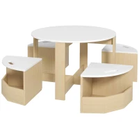 AIYAPLAY Five-Piece Kids Table and Chairs Set with Storage, for Ages 3-8 Years, White(m-1)