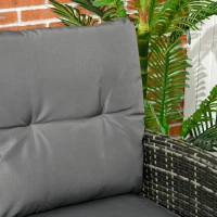 Outsunny 7 Seater Rattan Garden Furniture Set, 6 Piece Patio Dining Set, Armchairs, 3-Seater Sofa, Footstools, Glass Dining Table, Cushions, Wicker Outdoor Furniture for Conservatory Patio Mixed Grey(m-8)