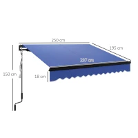 Outsunny 2.5 x 2m Electric Awning with LED Light and Remote Controller, Aluminium Frame DIY Retractable Awning, UV50+ Sun Shade Canopy for Garden Patio Deck Door Window, Blue(m-3)