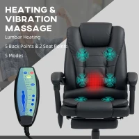 Vinsetto Ergonomic Massage Office Chair with 6-Point Vibrating & Heated Lumbar Support, Executive High Back Computer Desk Chair with Footrest, 135° Reclining, PU Leather, Black(m-4)