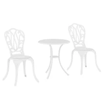 Outsunny 3 Piece Garden Bistro Set, Cast Aluminium Outdoor Furniture Set with Umbrella Hole for Balcony, Porch, Patio, White(m-10)