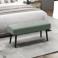 HOMCOM End of Bed Bench, Corduroy Bedroom Bench with Thick Padding and Steel Legs, Tufted Window Seat for Entryway, Living Room, Green(m-2)
