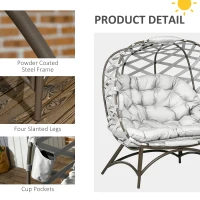 Outsunny 2 Seater Egg Chair Outdoor, Folding Weave Garden Furniture Chair with Cushion, Cup Pockets - Light Grey(m-7)