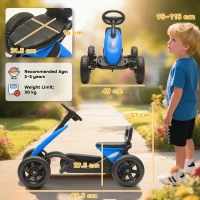 AIYAPLAY Pedal Go Kart for Kids 2-5 Years, with Silent EVA Wheels, Metal Frame, Blue(m-3)