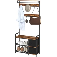 HOMCOM Industrial-Style Multi-Use Hallway Tree - Brown/Black(m-11)
