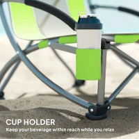 Outsunny Set of 2 Folding Beach Chair, Low Camping Chair with Mesh Back, Carry Bag and Cup Holder for Garden Outdoor Picnic Festival Travel, Green(m-6)
