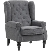 HOMCOM Teddy Fleece Retro Wingback Chair - Grey(m-10)