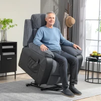 HOMCOM Overstuffed Corduroy Electric Lift Recliner Chair - Dark Grey(m-2)