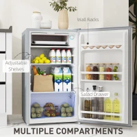 HOMCOM 91L Freestanding Under-Counter Fridge with Lock - Grey(m-6)