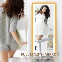 HOMCOM Full Length Mirror, with Adjustable Outer Light, Oak(m-4)