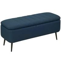 HOMCOM 92 x 31cm Linen-Look Storage Ottoman - Dark Blue(m-9)
